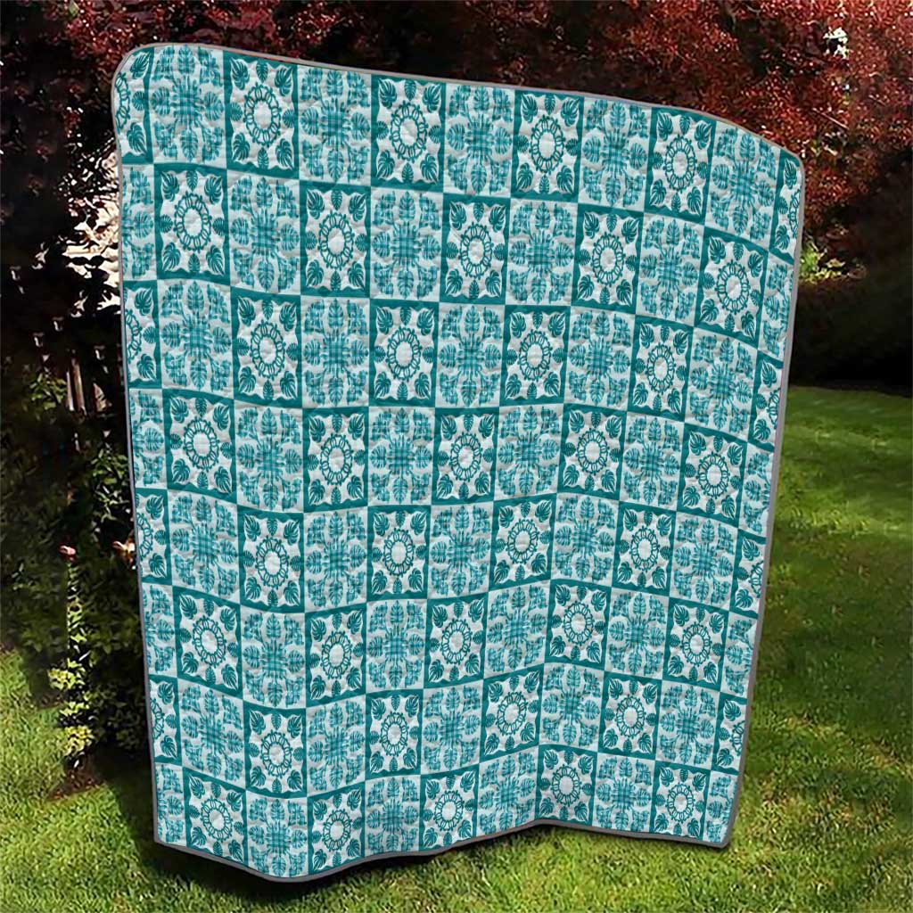 Cyan Palaka Quilt Hawaii Quilt Hawaiian Tropical Monstera Sea Turtle
