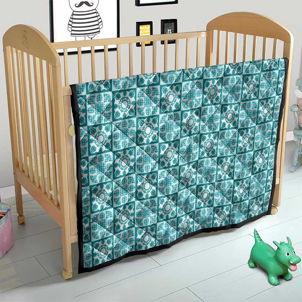 Cyan Palaka Quilt Hawaii Quilt Hawaiian Tropical Monstera Sea Turtle