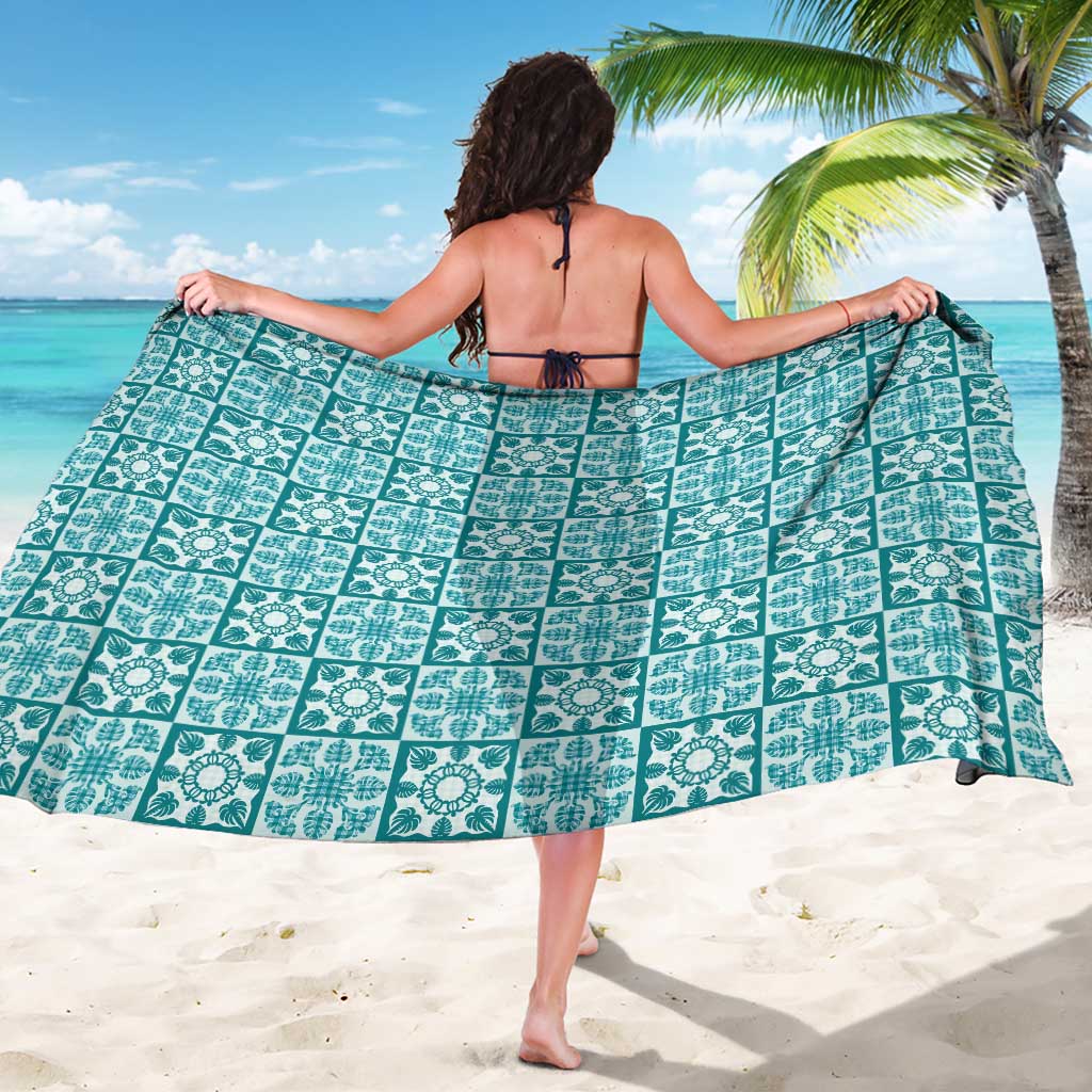 Cyan Palaka Quilt Hawaii Sarong Hawaiian Tropical Monstera Sea Turtle