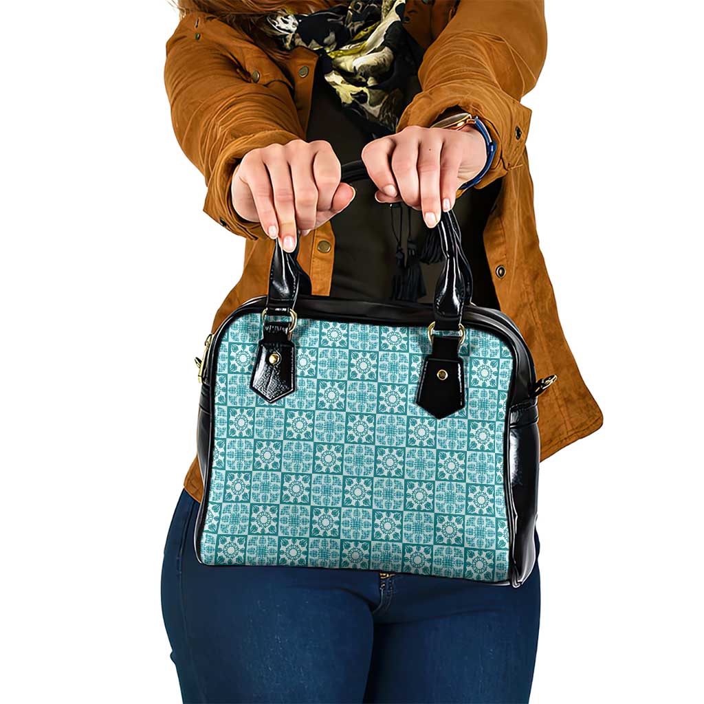 Cyan Palaka Quilt Hawaii Shoulder Handbag Hawaiian Tropical Monstera Sea Turtle LT14 One Size Cyan - Polynesian Pride