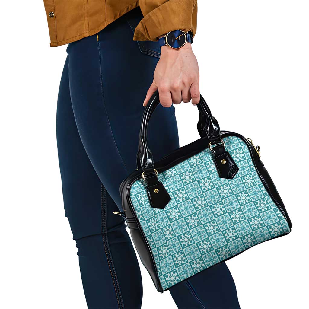 Cyan Palaka Quilt Hawaii Shoulder Handbag Hawaiian Tropical Monstera Sea Turtle LT14 - Polynesian Pride