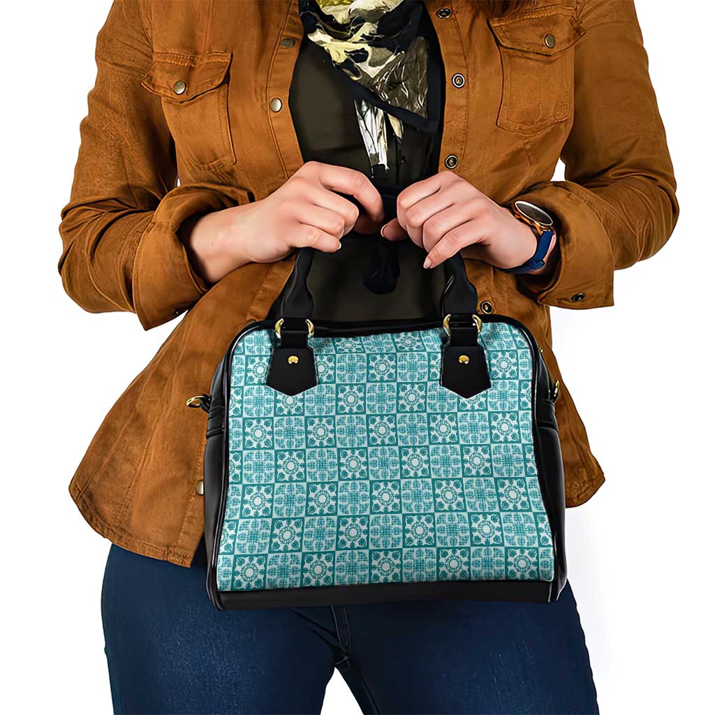 Cyan Palaka Quilt Hawaii Shoulder Handbag Hawaiian Tropical Monstera Sea Turtle LT14 - Polynesian Pride