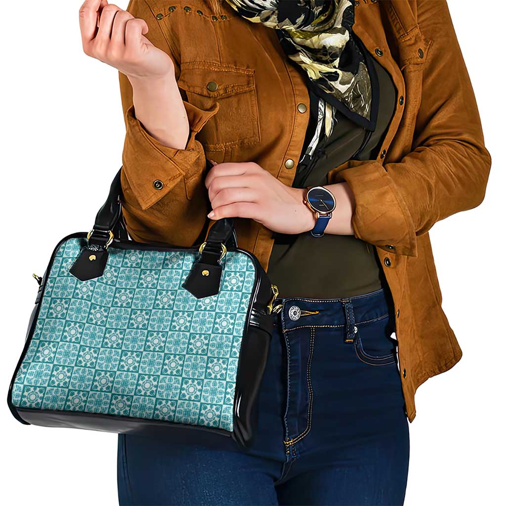 Cyan Palaka Quilt Hawaii Shoulder Handbag Hawaiian Tropical Monstera Sea Turtle LT14 - Polynesian Pride