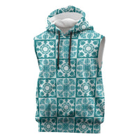 Cyan Palaka Quilt Hawaii Sleeveless Hoodie Hawaiian Tropical Monstera Sea Turtle LT14 Cyan - Polynesian Pride