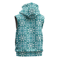 Cyan Palaka Quilt Hawaii Sleeveless Zip Hoodie Hawaiian Tropical Monstera Sea Turtle LT14 - Polynesian Pride