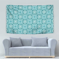 Cyan Palaka Quilt Hawaii Tapestry Hawaiian Tropical Monstera Sea Turtle LT14 - Polynesian Pride