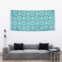 Cyan Palaka Quilt Hawaii Tapestry Hawaiian Tropical Monstera Sea Turtle LT14 - Polynesian Pride