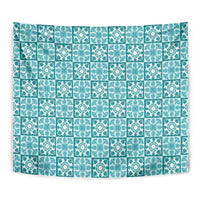 Cyan Palaka Quilt Hawaii Tapestry Hawaiian Tropical Monstera Sea Turtle LT14 - Polynesian Pride