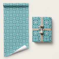 Cyan Palaka Quilt Hawaii Wrapping Paper Hawaiian Tropical Monstera Sea Turtle