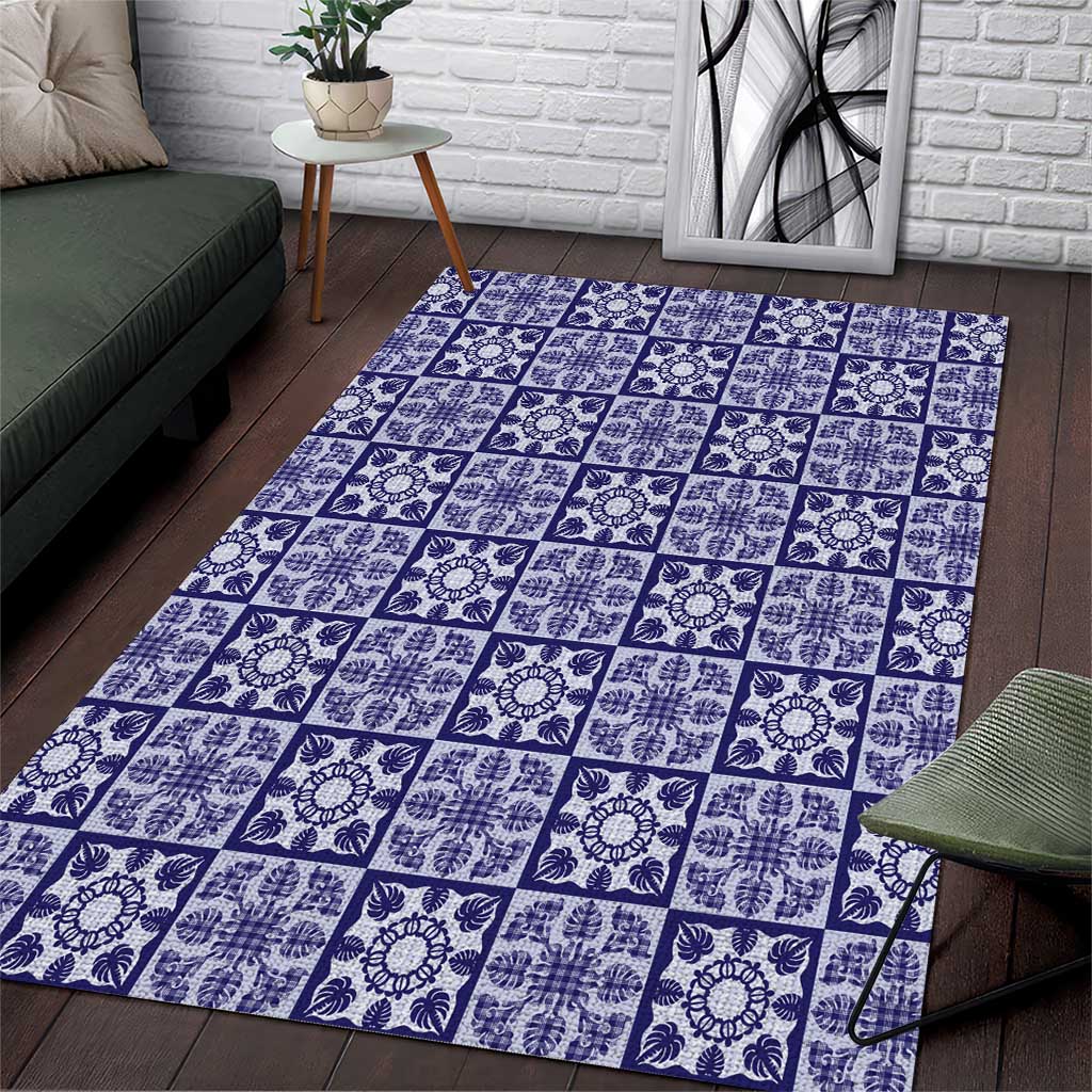 Polu Palaka Quilt Hawaii Area Rug Hawaiian Tropical Monstera Sea Turtle LT14 Blue - Polynesian Pride