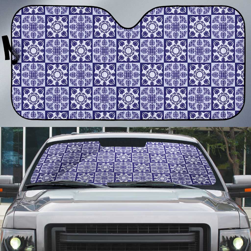 Polu Palaka Quilt Hawaii Auto Sun Shade Hawaiian Tropical Monstera Sea Turtle LT14 Blue - Polynesian Pride