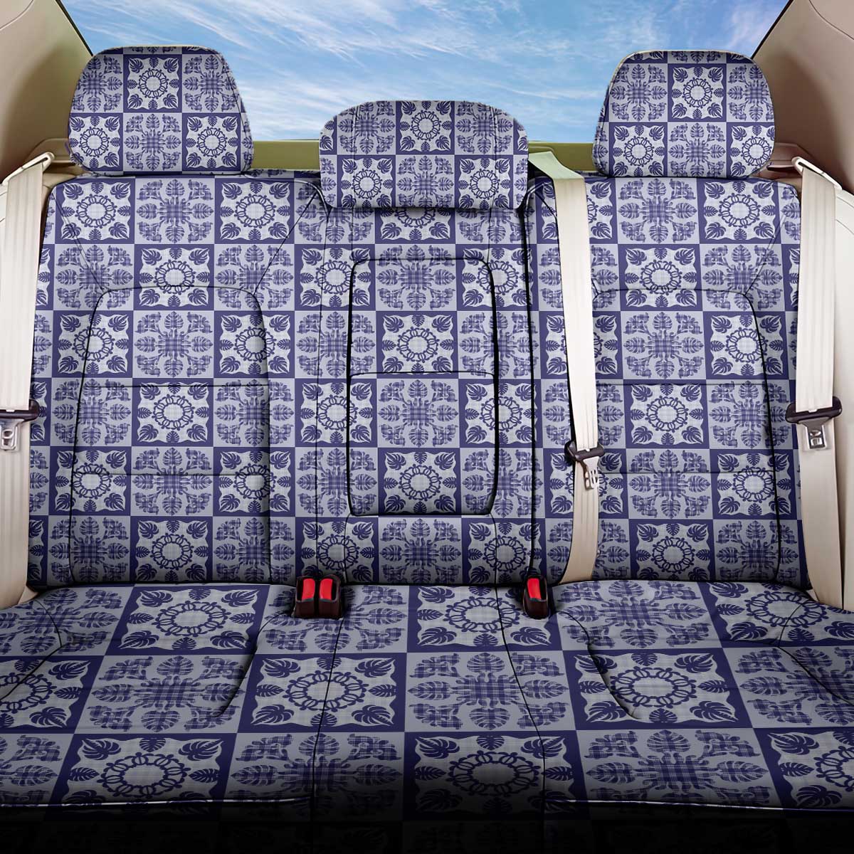 Polu Palaka Quilt Hawaii Back Car Seat Cover Hawaiian Tropical Monstera Sea Turtle LT14 One Size Blue - Polynesian Pride