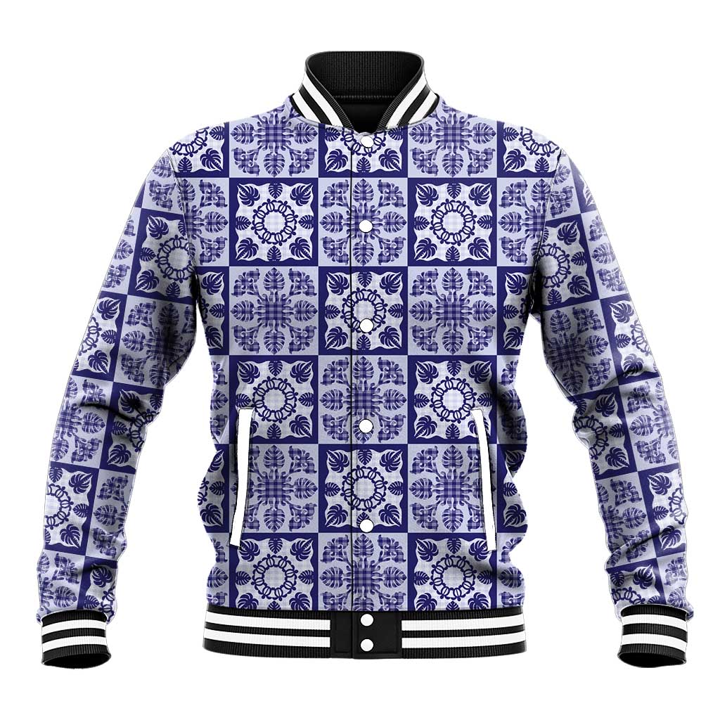 Polu Palaka Quilt Hawaii Baseball Jacket Hawaiian Tropical Monstera Sea Turtle LT14 Unisex Blue - Polynesian Pride
