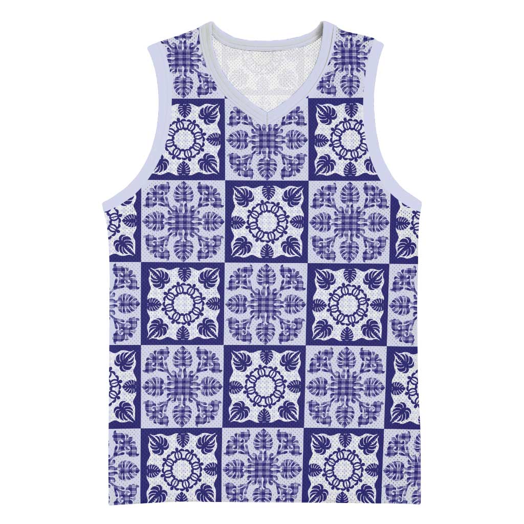 Polu Palaka Quilt Hawaii Basketball Jersey Hawaiian Tropical Monstera Sea Turtle LT14 Unisex Blue - Polynesian Pride