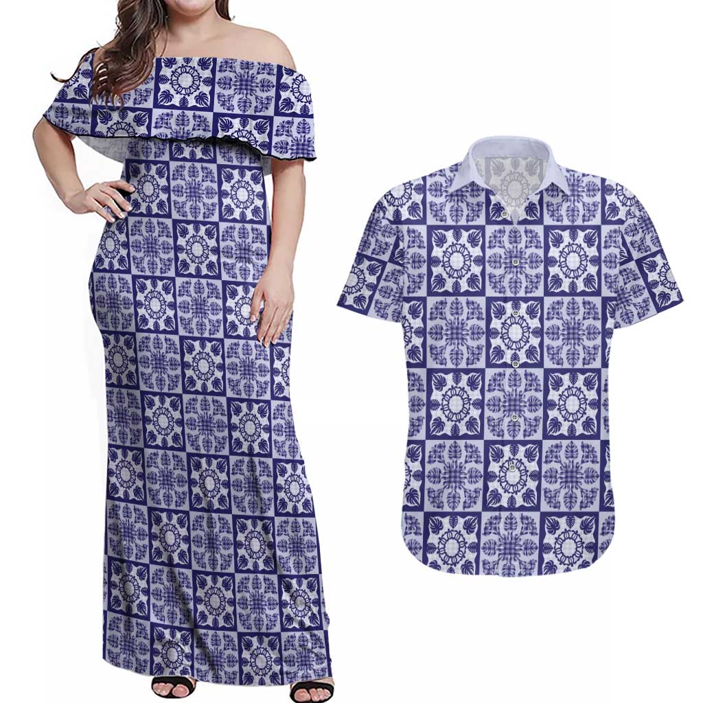 Polu Palaka Quilt Hawaii Couples Matching Off Shoulder Maxi Dress and Hawaiian Shirt Hawaiian Tropical Monstera Sea Turtle