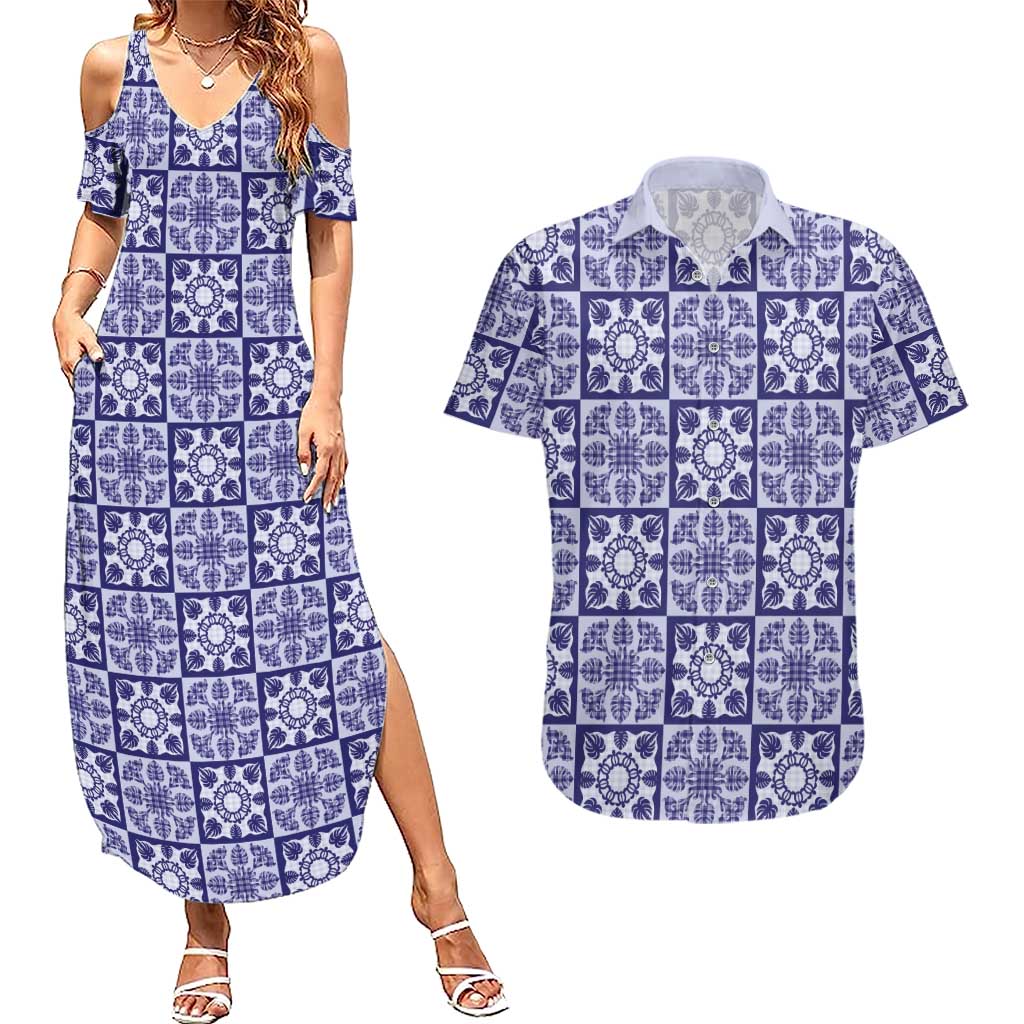 Polu Palaka Quilt Hawaii Couples Matching Summer Maxi Dress and Hawaiian Shirt Hawaiian Tropical Monstera Sea Turtle
