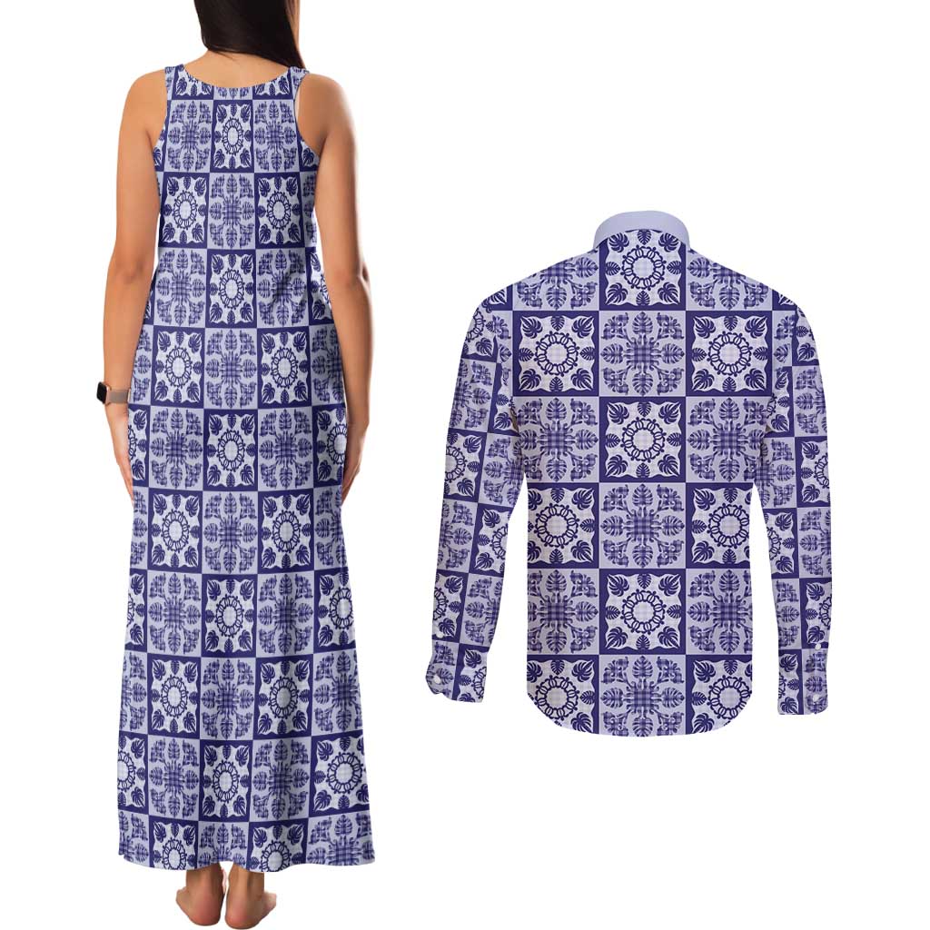 Polu Palaka Quilt Hawaii Couples Matching Tank Maxi Dress and Long Sleeve Button Shirt Hawaiian Tropical Monstera Sea Turtle LT14 - Polynesian Pride