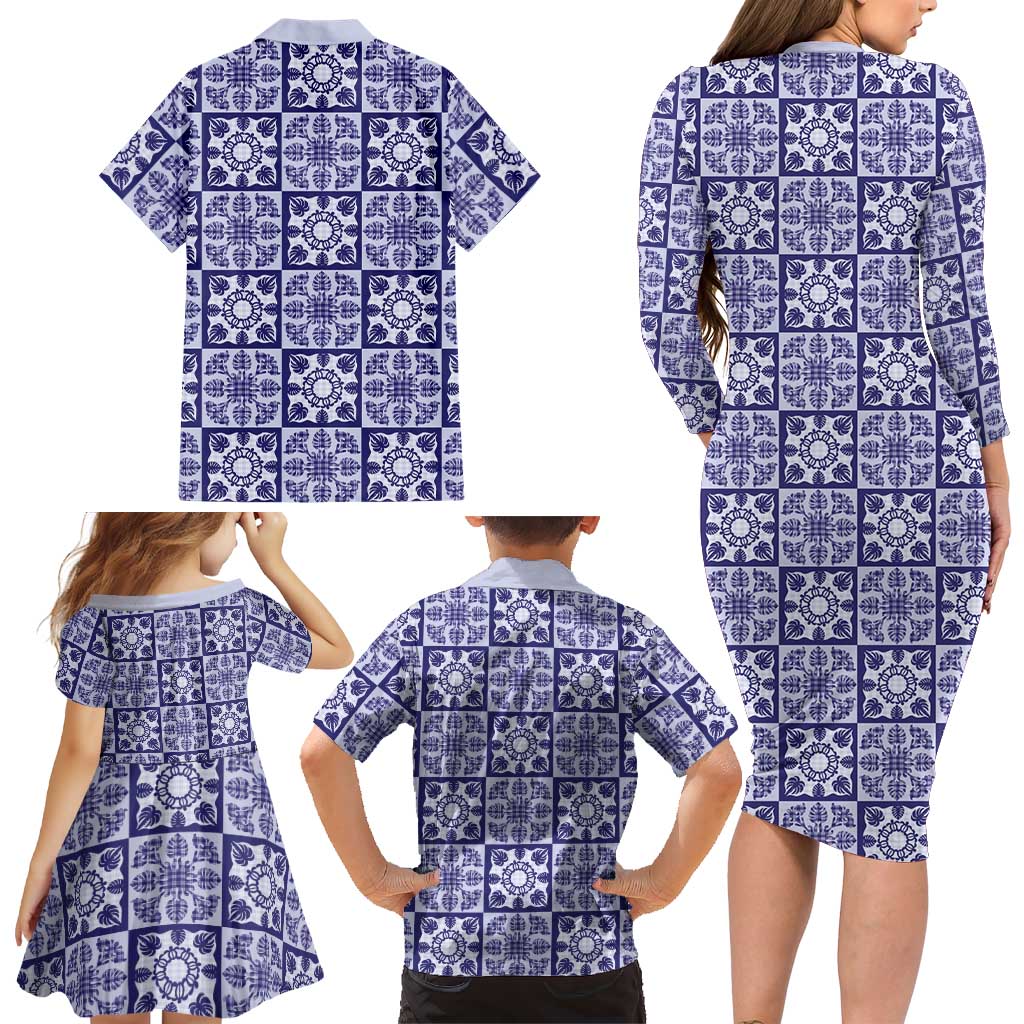 Polu Palaka Quilt Hawaii Family Matching Long Sleeve Bodycon Dress and Hawaiian Shirt Hawaiian Tropical Monstera Sea Turtle