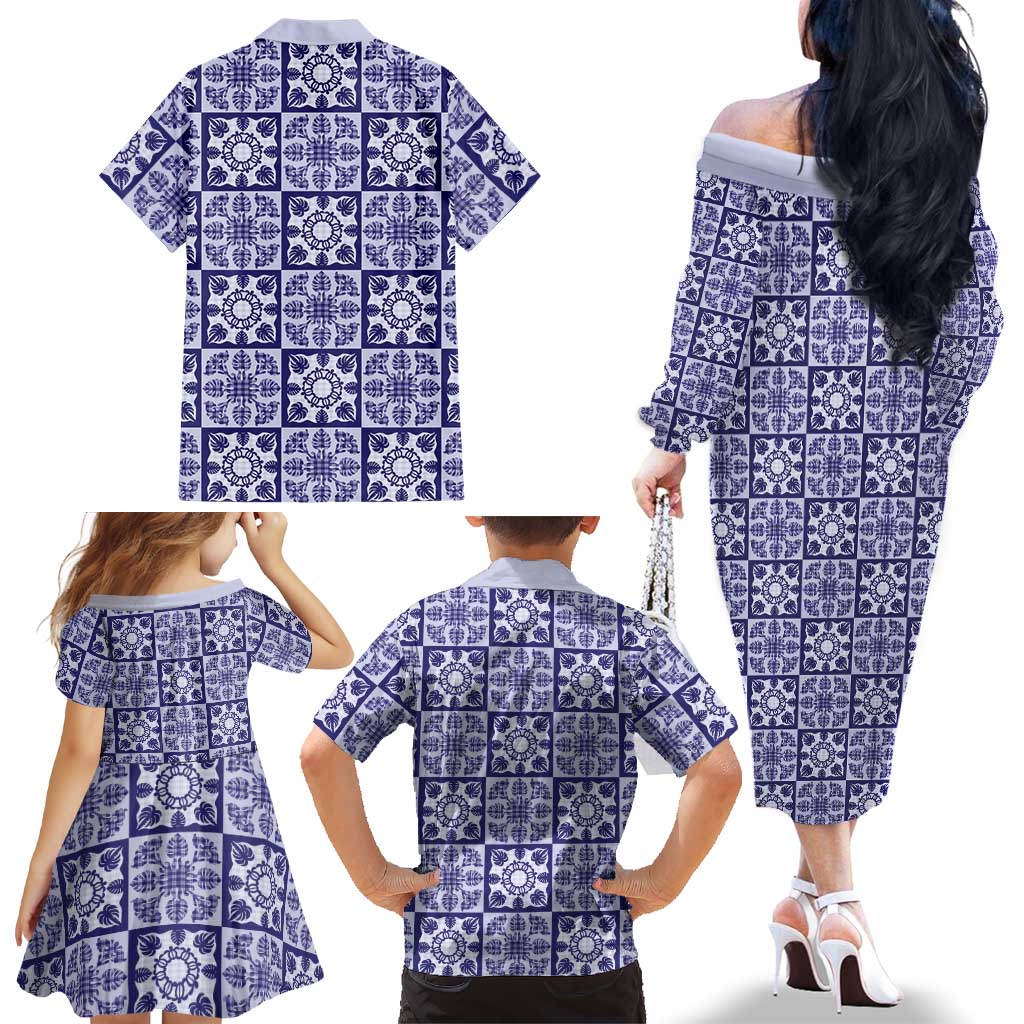 Polu Palaka Quilt Hawaii Family Matching Off The Shoulder Long Sleeve Dress and Hawaiian Shirt Hawaiian Tropical Monstera Sea Turtle