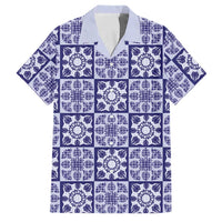 Polu Palaka Quilt Hawaii Family Matching Off Shoulder Maxi Dress and Hawaiian Shirt Hawaiian Tropical Monstera Sea Turtle LT14 Dad's Shirt - Short Sleeve Blue - Polynesian Pride