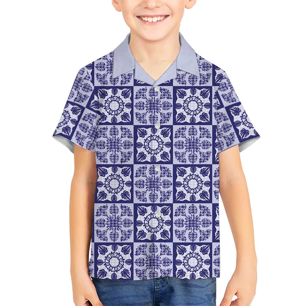 Polu Palaka Quilt Hawaii Family Matching Off Shoulder Maxi Dress and Hawaiian Shirt Hawaiian Tropical Monstera Sea Turtle LT14 Son's Shirt Blue - Polynesian Pride