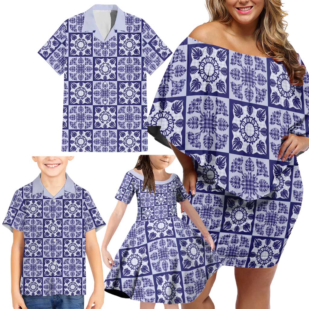 Polu Palaka Quilt Hawaii Family Matching Off Shoulder Short Dress and Hawaiian Shirt Hawaiian Tropical Monstera Sea Turtle