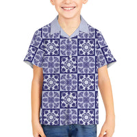 Polu Palaka Quilt Hawaii Family Matching Off Shoulder Short Dress and Hawaiian Shirt Hawaiian Tropical Monstera Sea Turtle LT14 Son's Shirt Blue - Polynesian Pride