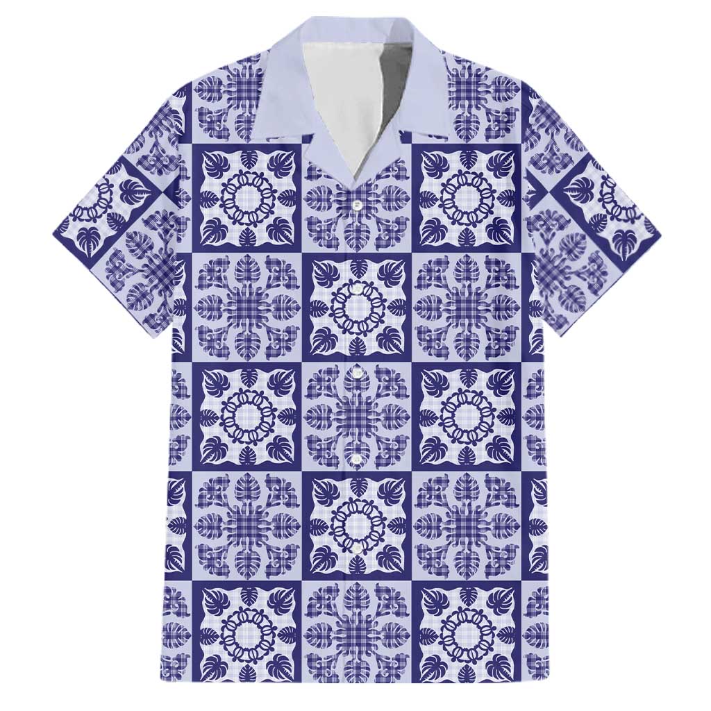 Polu Palaka Quilt Hawaii Family Matching Puletasi and Hawaiian Shirt Hawaiian Tropical Monstera Sea Turtle LT14 Dad's Shirt - Short Sleeve Blue - Polynesian Pride