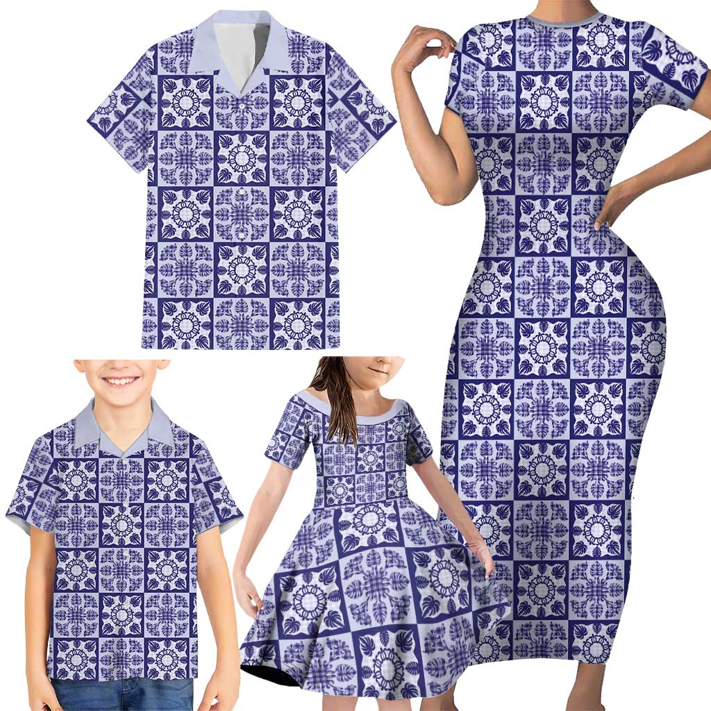 Polu Palaka Quilt Hawaii Family Matching Short Sleeve Bodycon Dress and Hawaiian Shirt Hawaiian Tropical Monstera Sea Turtle