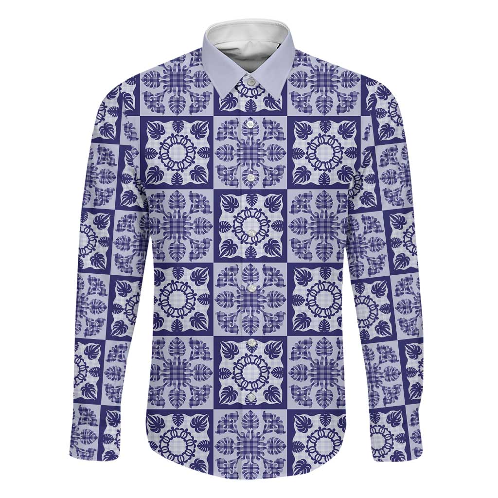 Polu Palaka Quilt Hawaii Family Matching Summer Maxi Dress and Hawaiian Shirt Hawaiian Tropical Monstera Sea Turtle LT14 Dad's Shirt - Long Sleeve Blue - Polynesian Pride