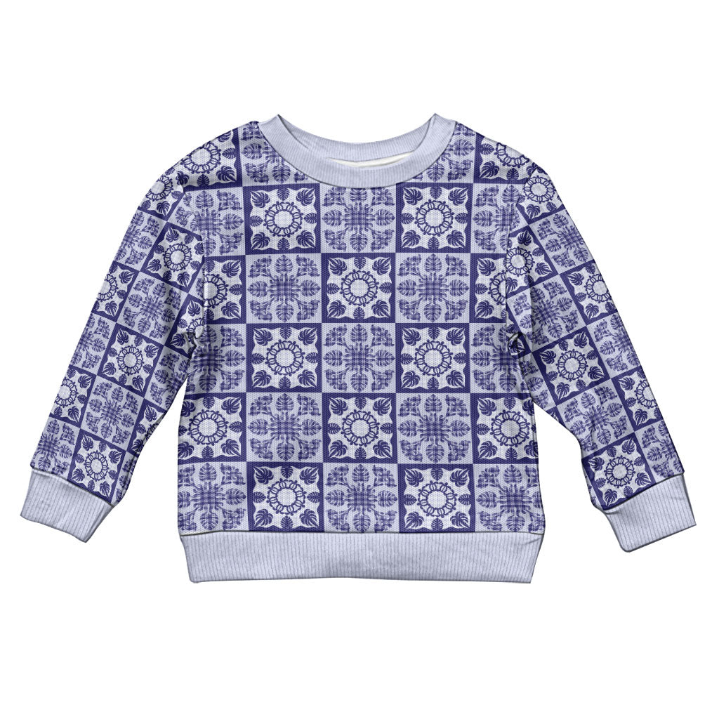 Polu Palaka Quilt Hawaii Kid Ugly Christmas Sweater Hawaiian Tropical Monstera Sea Turtle LT14 Kid Blue - Polynesian Pride