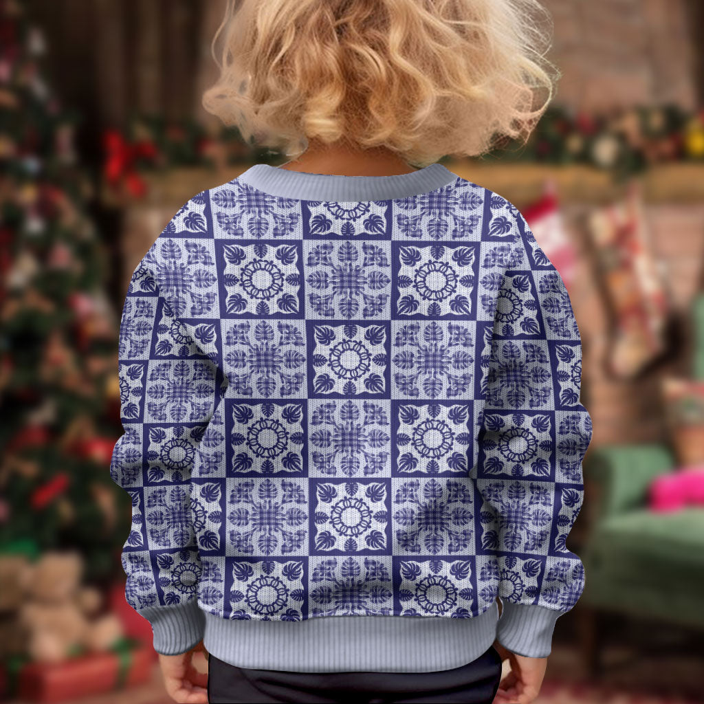 Polu Palaka Quilt Hawaii Kid Ugly Christmas Sweater Hawaiian Tropical Monstera Sea Turtle LT14 - Polynesian Pride