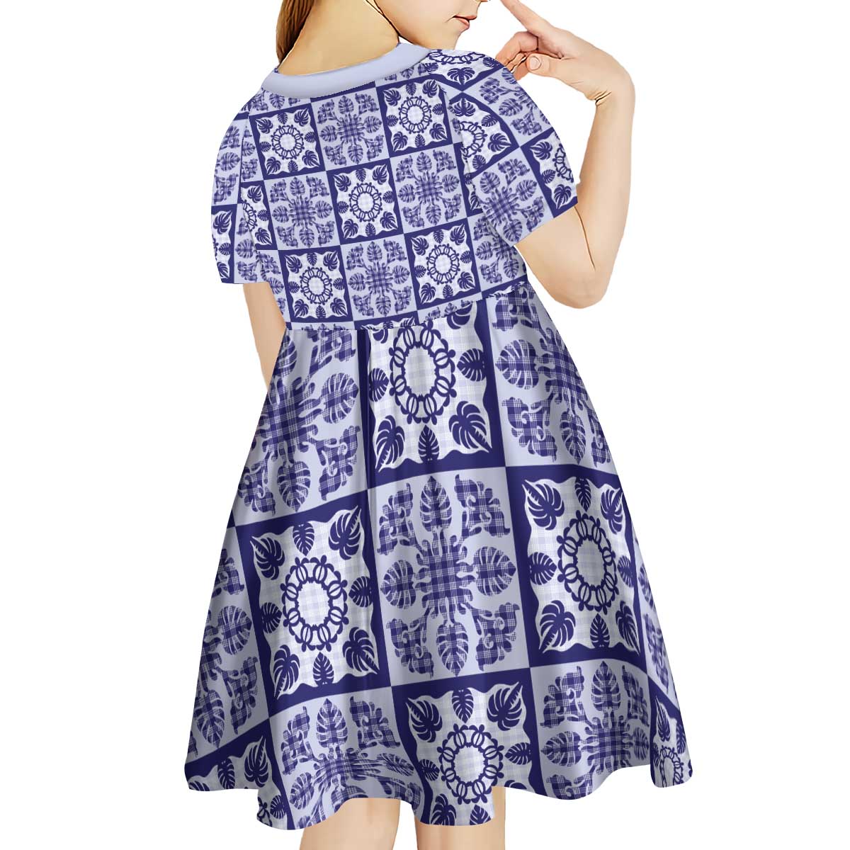 Polu Palaka Quilt Hawaii Kid Short Sleeve Dress Hawaiian Tropical Monstera Sea Turtle LT14 - Polynesian Pride