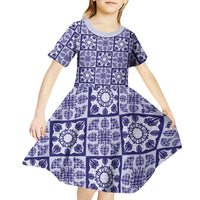 Polu Palaka Quilt Hawaii Kid Short Sleeve Dress Hawaiian Tropical Monstera Sea Turtle LT14 - Polynesian Pride