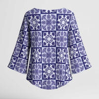 Polu Palaka Quilt Hawaii Kimono Sleeve Blouse Hawaiian Tropical Monstera Sea Turtle