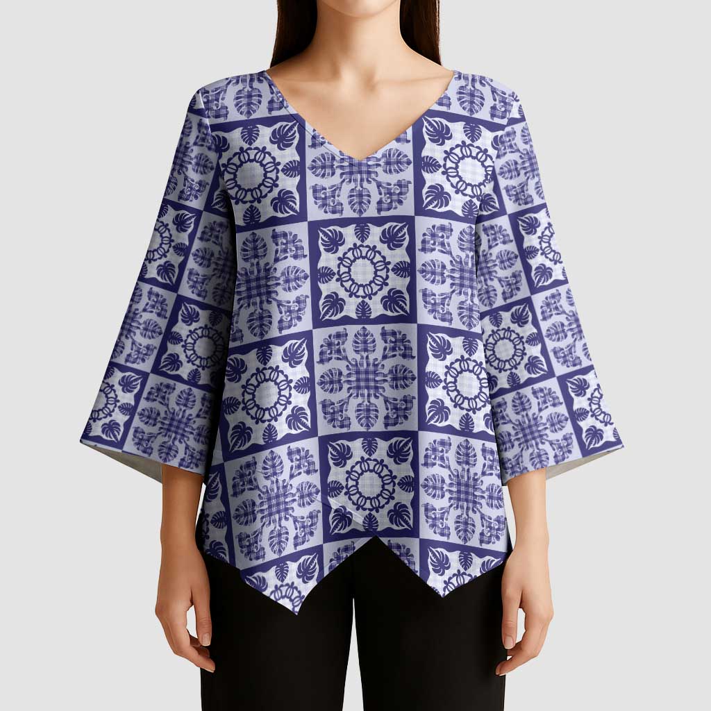 Polu Palaka Quilt Hawaii Kimono Sleeve Blouse Hawaiian Tropical Monstera Sea Turtle