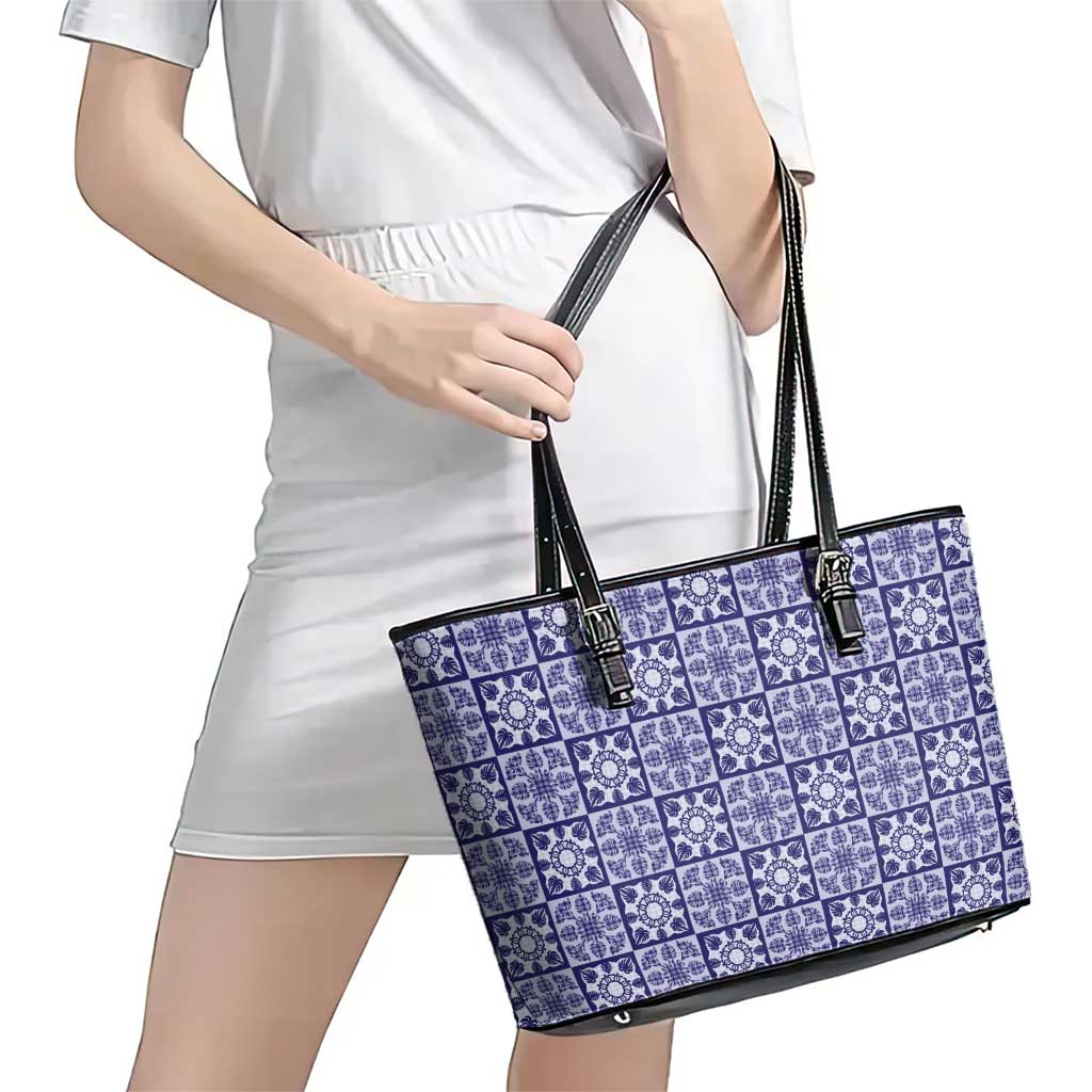 Polu Palaka Quilt Hawaii Leather Tote Bag Hawaiian Tropical Monstera Sea Turtle