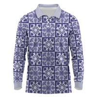 Polu Palaka Quilt Hawaii Long Sleeve Polo Shirt Hawaiian Tropical Monstera Sea Turtle LT14 Blue - Polynesian Pride