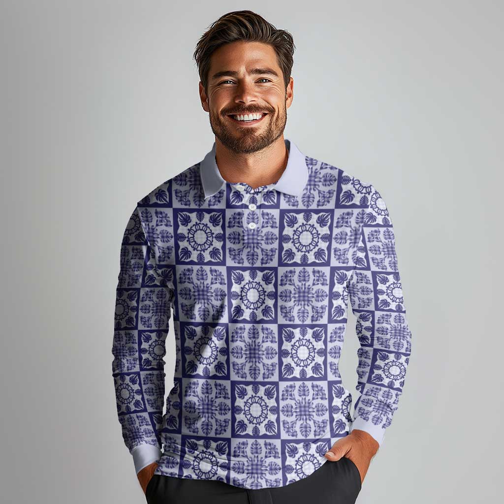 Polu Palaka Quilt Hawaii Long Sleeve Polo Shirt Hawaiian Tropical Monstera Sea Turtle LT14 - Polynesian Pride