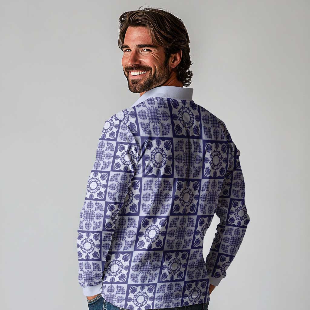 Polu Palaka Quilt Hawaii Long Sleeve Polo Shirt Hawaiian Tropical Monstera Sea Turtle LT14 - Polynesian Pride