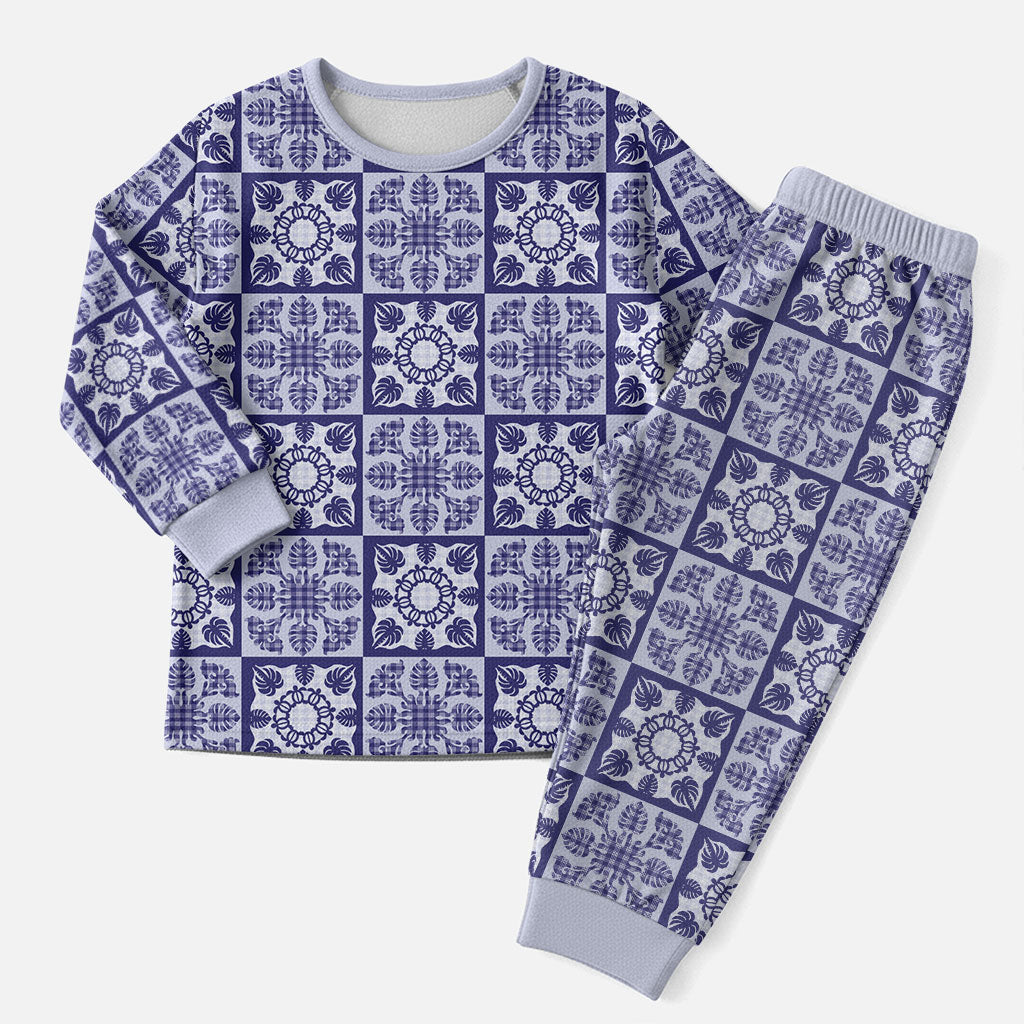 Polu Palaka Quilt Hawaii Christmas Pajama Set Hawaiian Tropical Monstera Sea Turtle LT14 Men Blue - Polynesian Pride