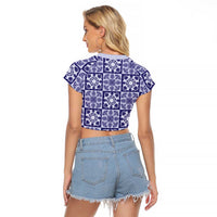 Polu Palaka Quilt Hawaii Raglan Cropped T Shirt Hawaiian Tropical Monstera Sea Turtle LT14 - Polynesian Pride