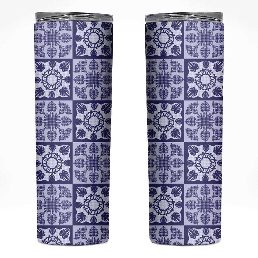 Polu Palaka Quilt Hawaii Skinny Tumbler Hawaiian Tropical Monstera Sea Turtle LT14 Blue - Polynesian Pride