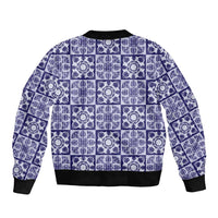 Polu Palaka Quilt Hawaii Sleeve Zip Bomber Jacket Hawaiian Tropical Monstera Sea Turtle