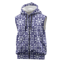 Polu Palaka Quilt Hawaii Sleeveless Zip Hoodie Hawaiian Tropical Monstera Sea Turtle LT14 Blue - Polynesian Pride
