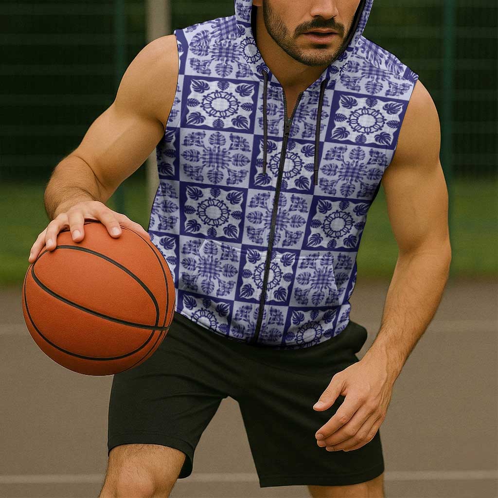 Polu Palaka Quilt Hawaii Sleeveless Zip Hoodie Hawaiian Tropical Monstera Sea Turtle LT14 - Polynesian Pride