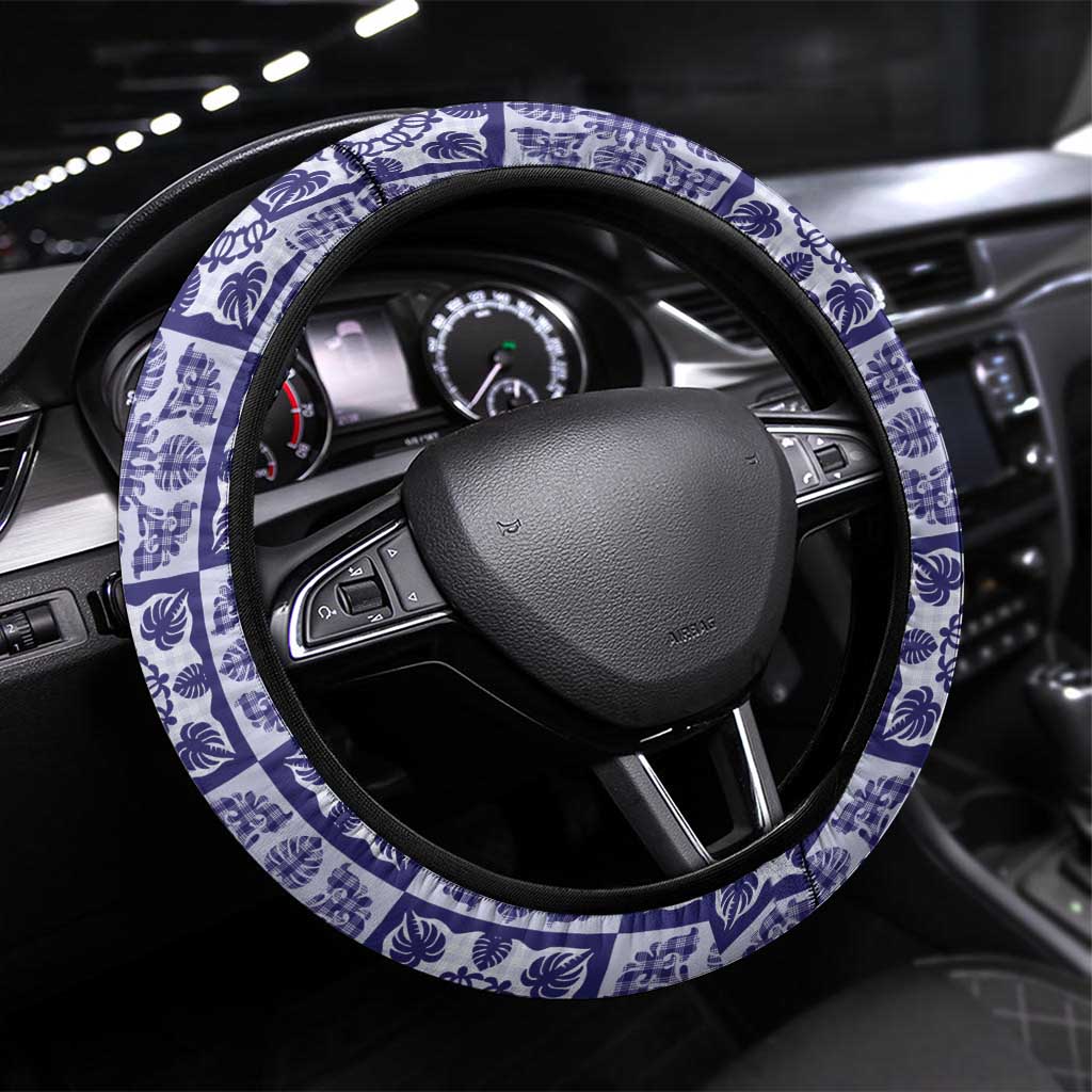 Polu Palaka Quilt Hawaii Steering Wheel Cover Hawaiian Tropical Monstera Sea Turtle LT14 Universal Fit Blue - Polynesian Pride