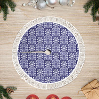 Polu Palaka Quilt Hawaii Tree Skirt Hawaiian Tropical Monstera Sea Turtle LT14 Fringed Blue - Polynesian Pride