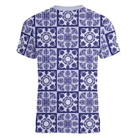 Polu Palaka Quilt Hawaii Women V-Neck T-Shirt Hawaiian Tropical Monstera Sea Turtle LT14 - Polynesian Pride