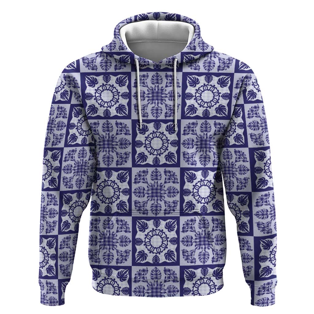 Polu Palaka Quilt Hawaii Zip Hoodie Hawaiian Tropical Monstera Sea Turtle LT14 Pullover Hoodie Blue - Polynesian Pride